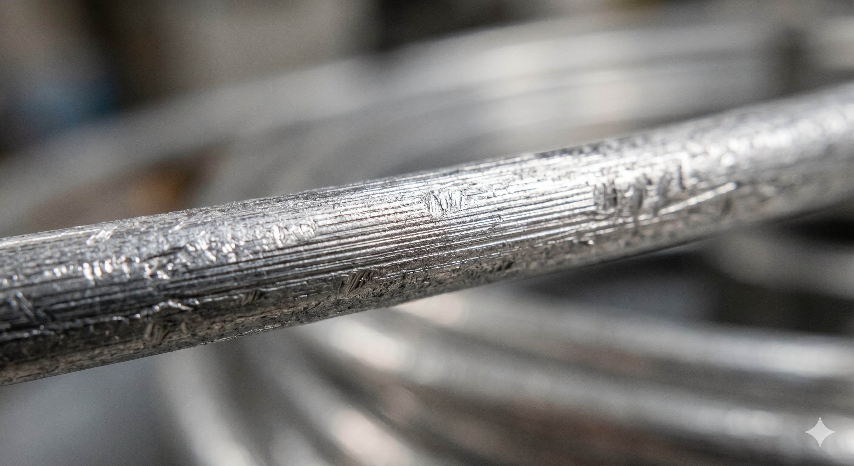 Macro closeup of EC grade aluminium bare wire surface showing conductor quality